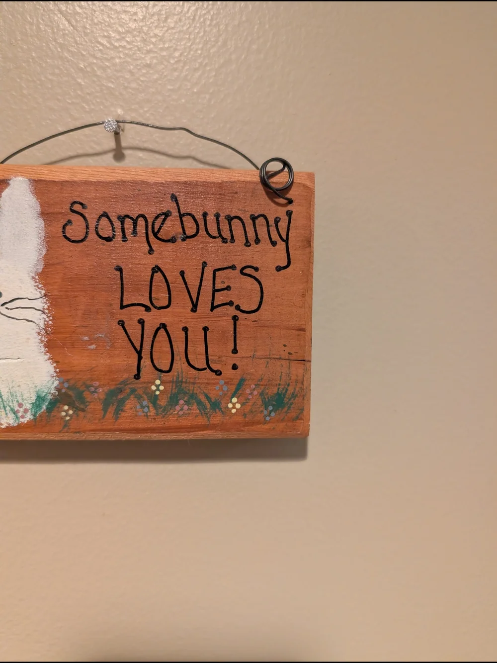 Somebunny Loves You! White Bunny Wall Sign - Rustic Home Wall Decor